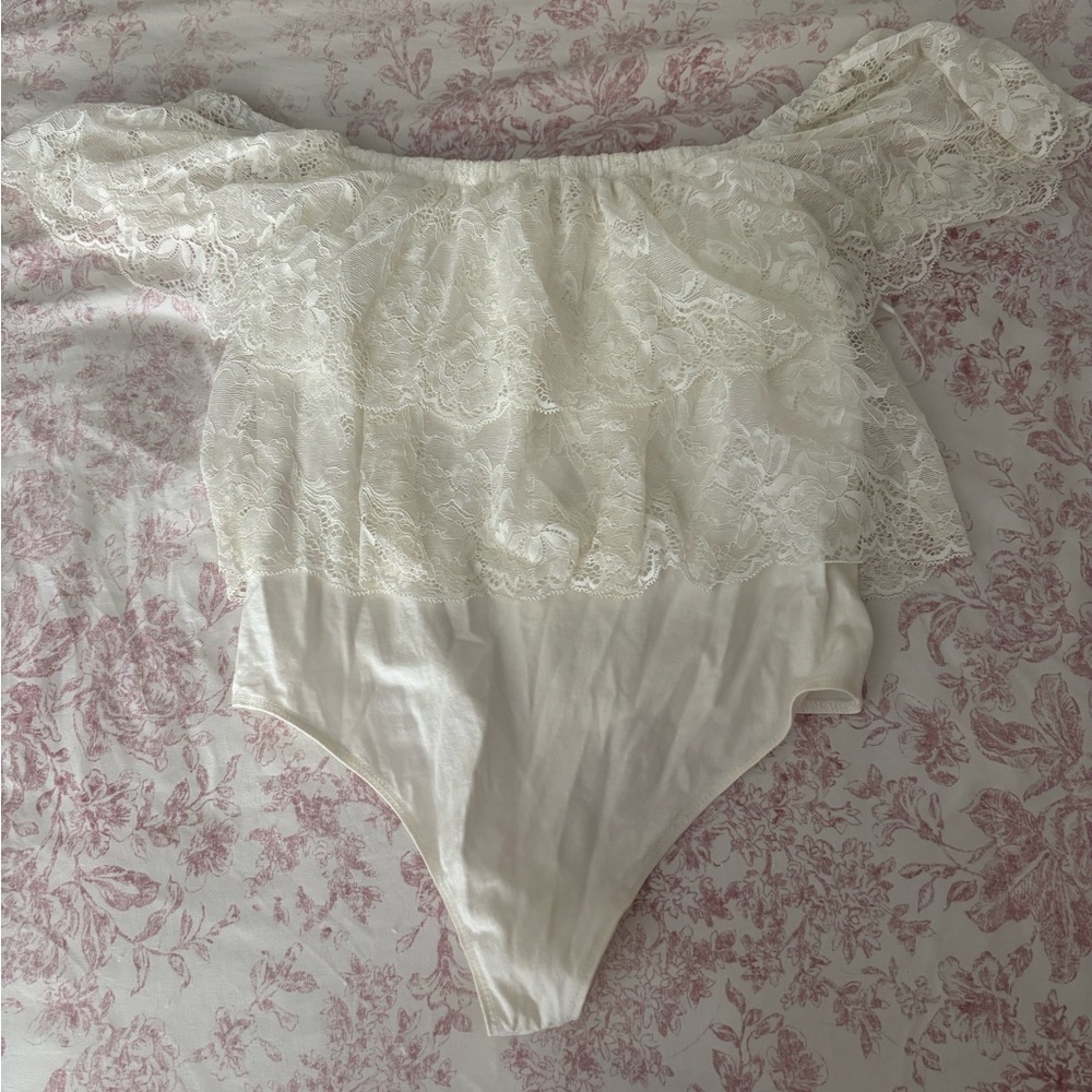 White Off The Shoulder Lace Bodysuit